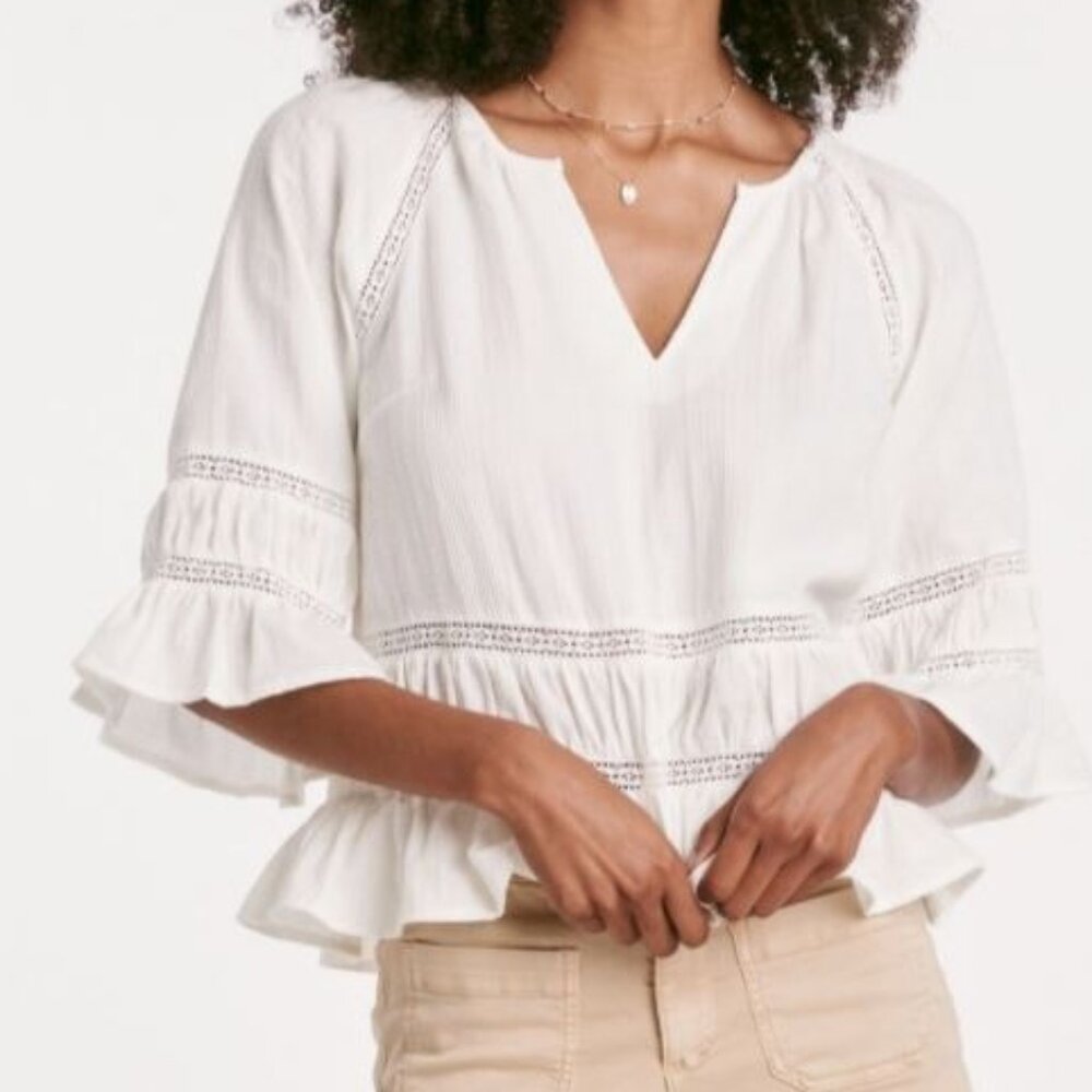 Another Love Sybil Lace Trim White Top